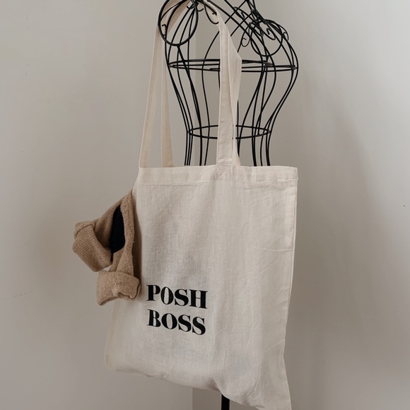 ‘POSH BOSS’ Neutral Tote Bag - Cotton Graphic Bag - Picture 1 of 4